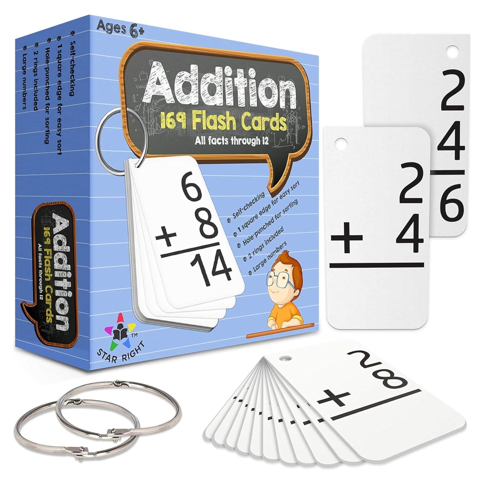 Tarjetas de Sumas Star Right 169 Piezas para Niños 4-8 Años