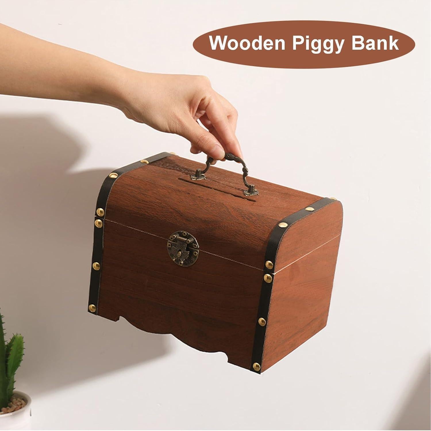 Alcancía de Madera Vintage Ragyzity con Cerradura Grande