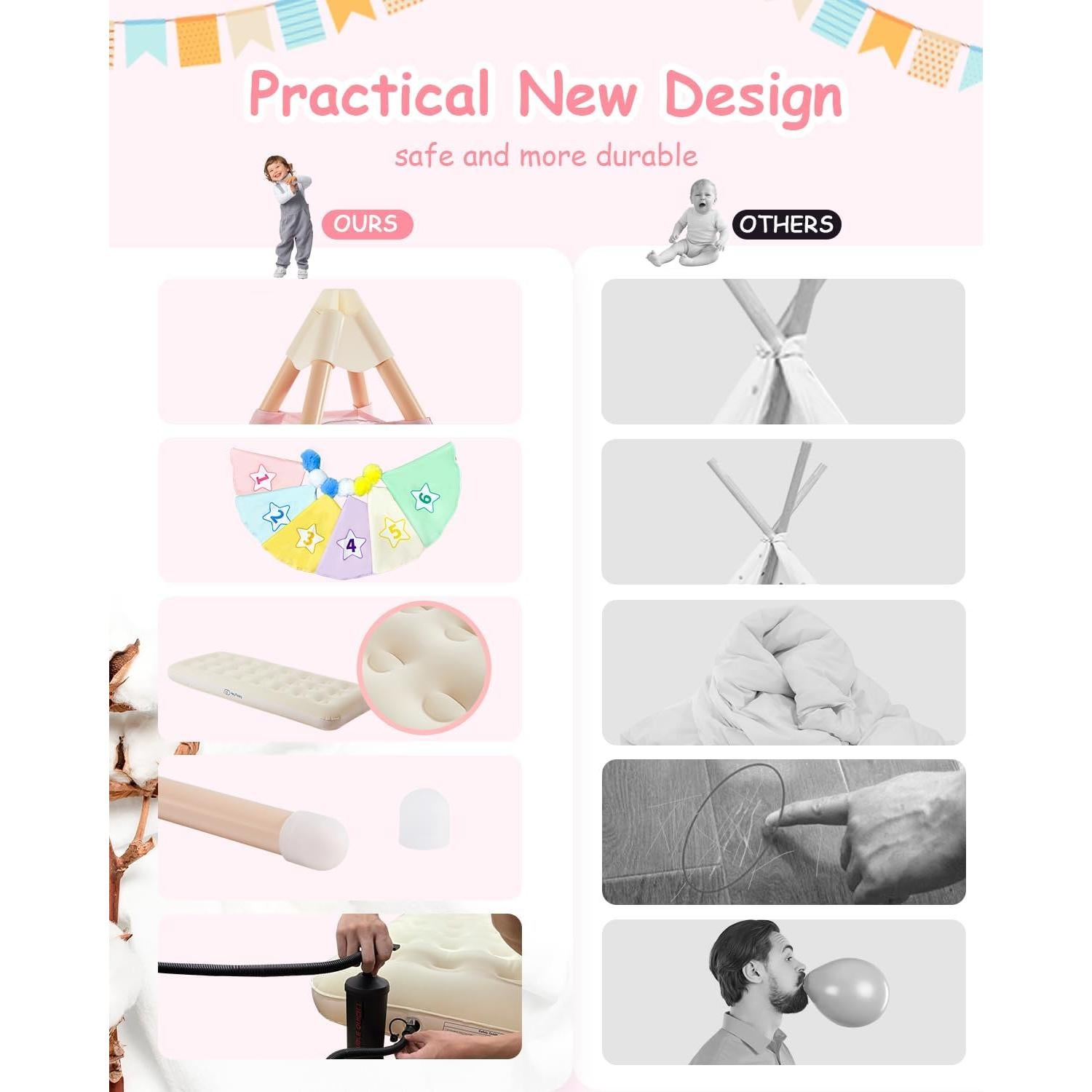 Tienda Tipi para Niños Heypappy - 6 Paquetes con Colchón Inflable