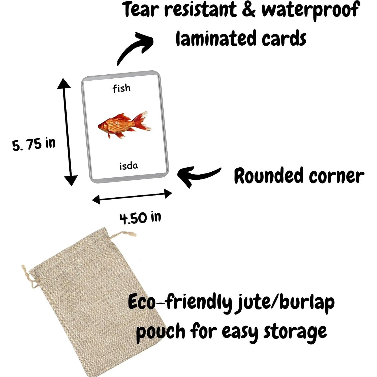 Tarjetas de Flash Laminadas Animales Marinos - 26 Piezas Bilingües