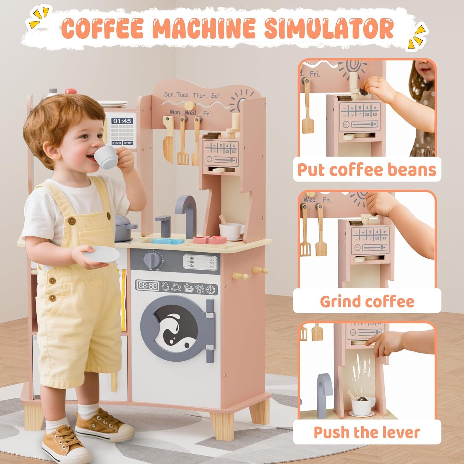 Cocina de Juguete ANPABO Rosa con 25 Piezas para Niños 2+