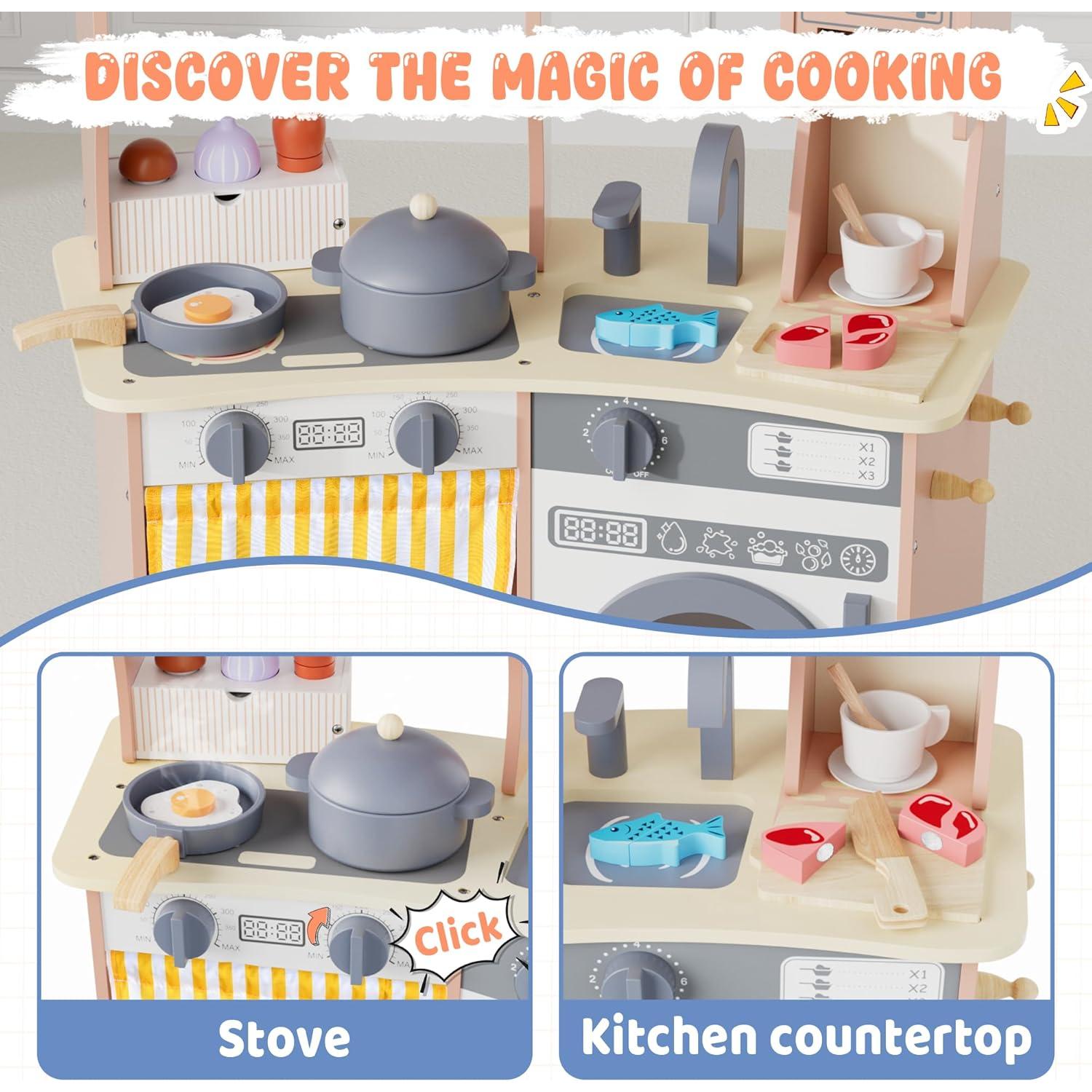 Cocina de Juguete ANPABO Rosa con 25 Piezas para Niños 2+