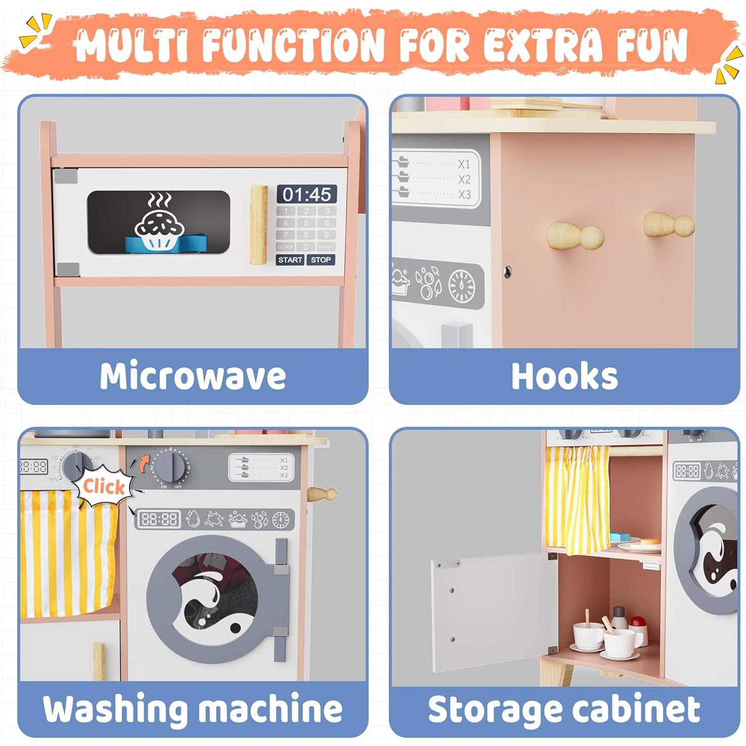 Cocina de Juguete ANPABO Rosa con 25 Piezas para Niños 2+