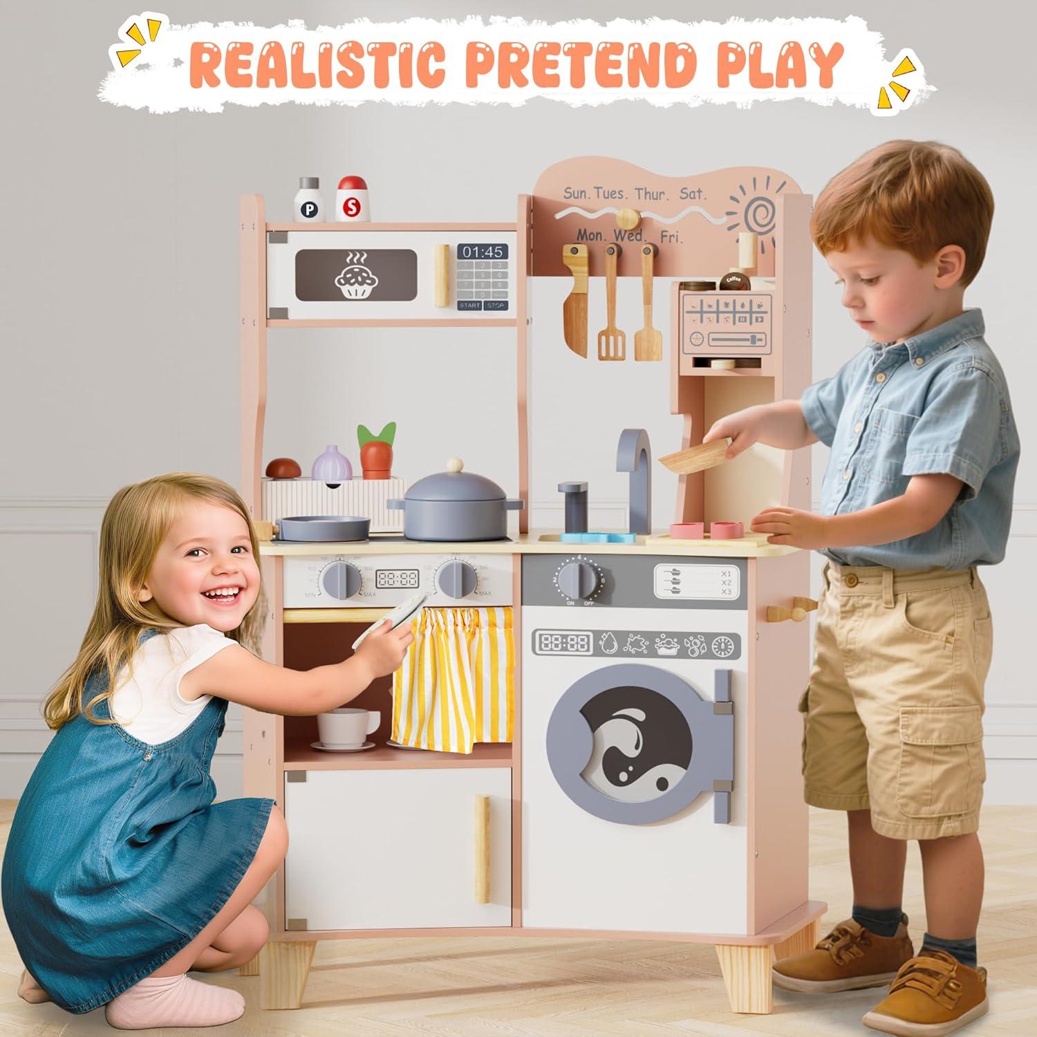 Cocina de Juguete ANPABO Rosa con 25 Piezas para Niños 2+