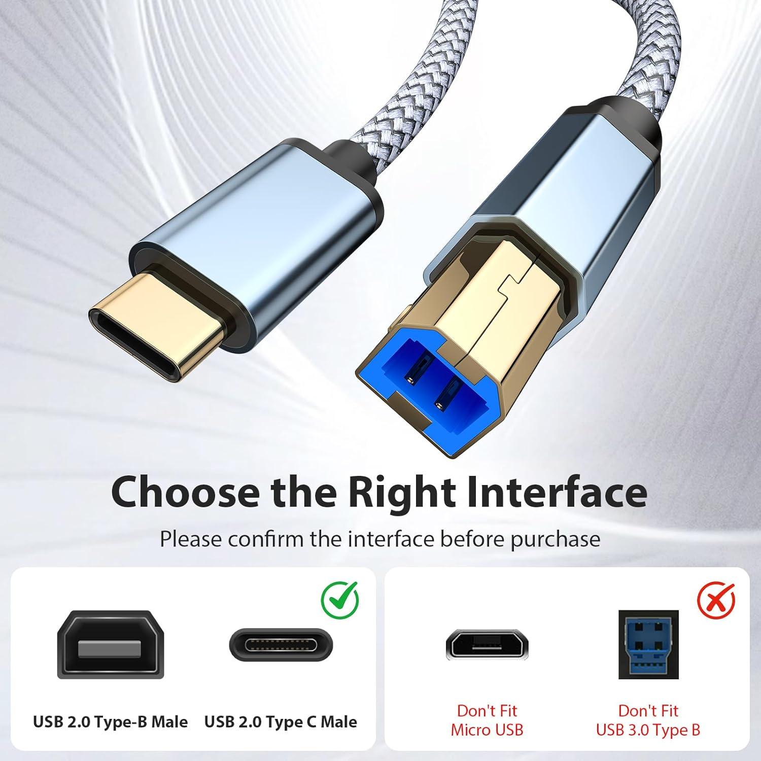 Cable USB B a C 3.05 m AIAUXAI para impresoras y escáneres