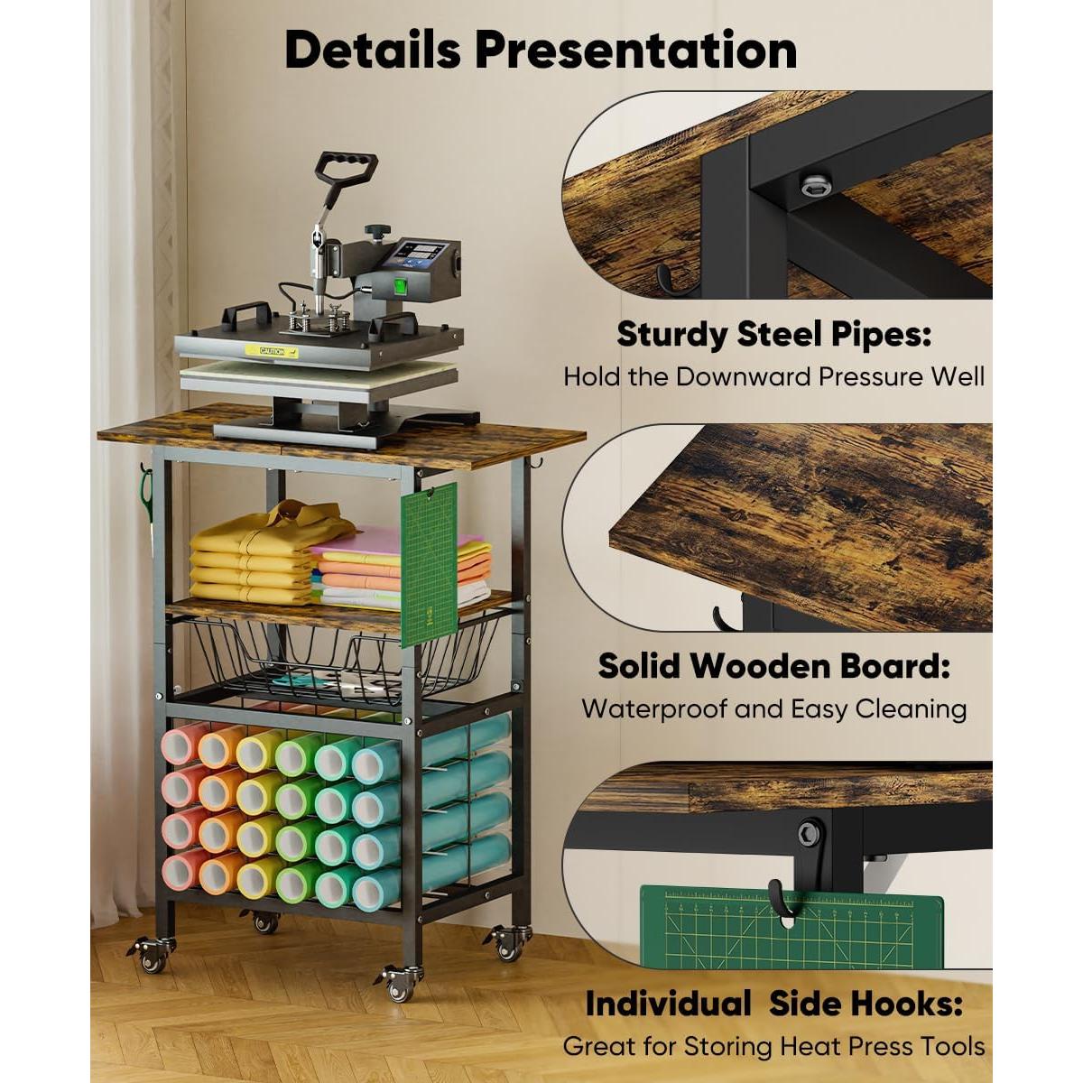 Carro de Prensa Térmica Móvil Ardier con Canasta y Ganchos