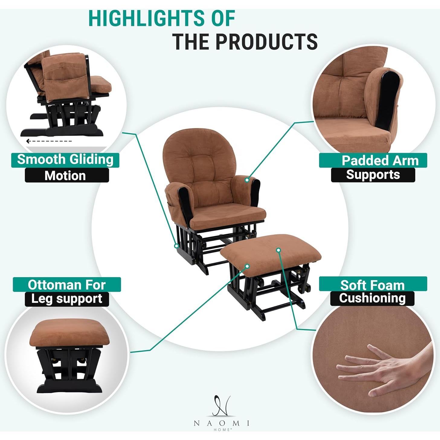 Conjunto Glider y Ottoman Naomi Home - Silla de Lactancia Negro