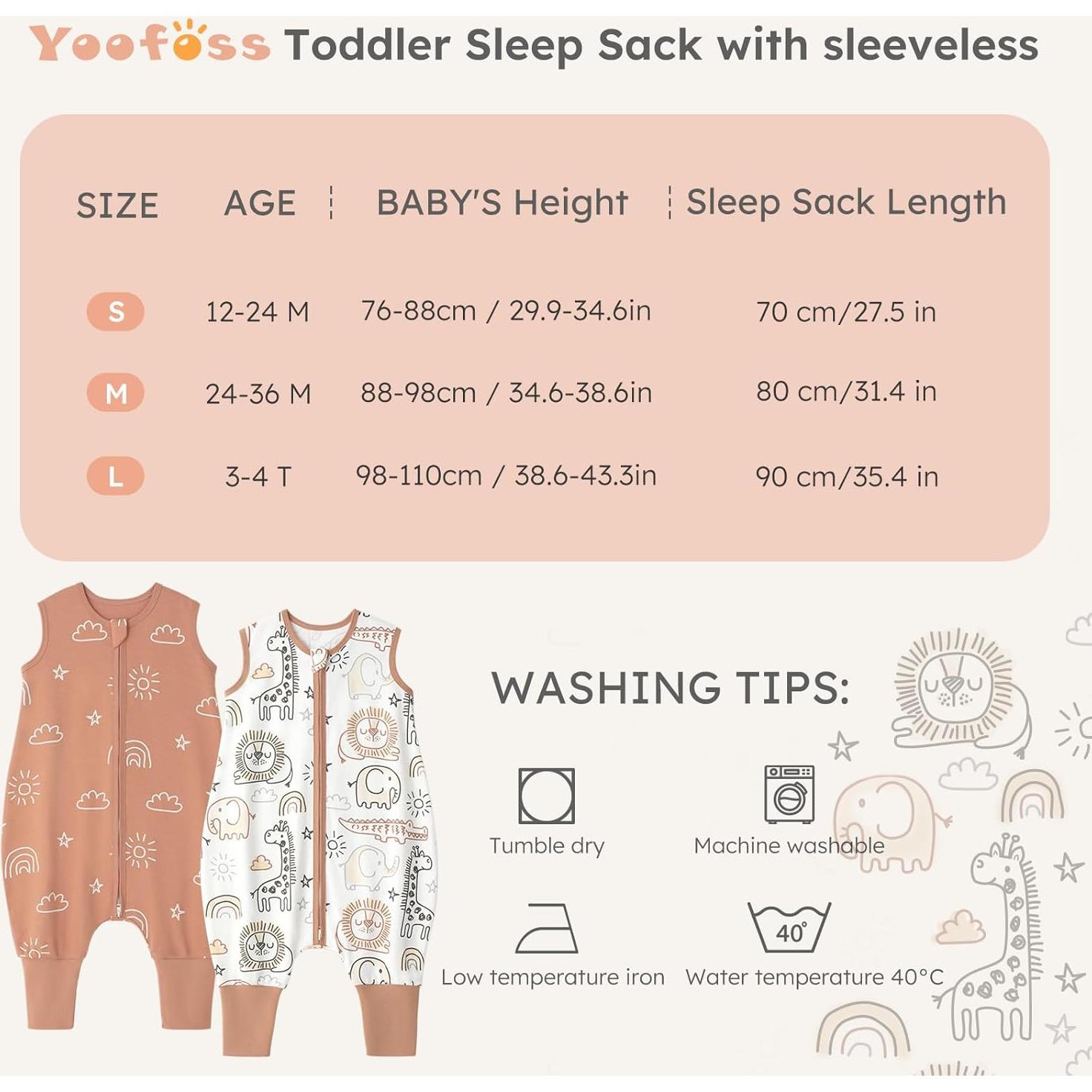 Saco de Sueño Yoofoss 3-4T 100% Algodón Orgánico con Pies