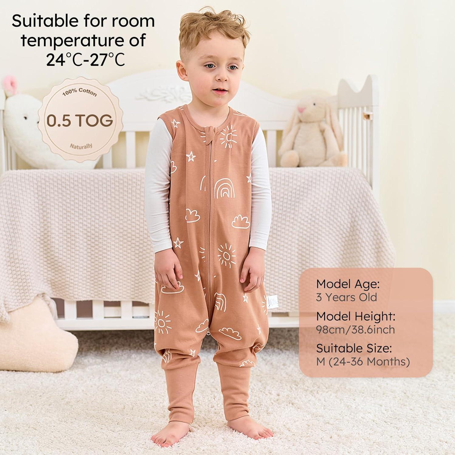 Saco de Sueño Yoofoss 3-4T 100% Algodón Orgánico con Pies