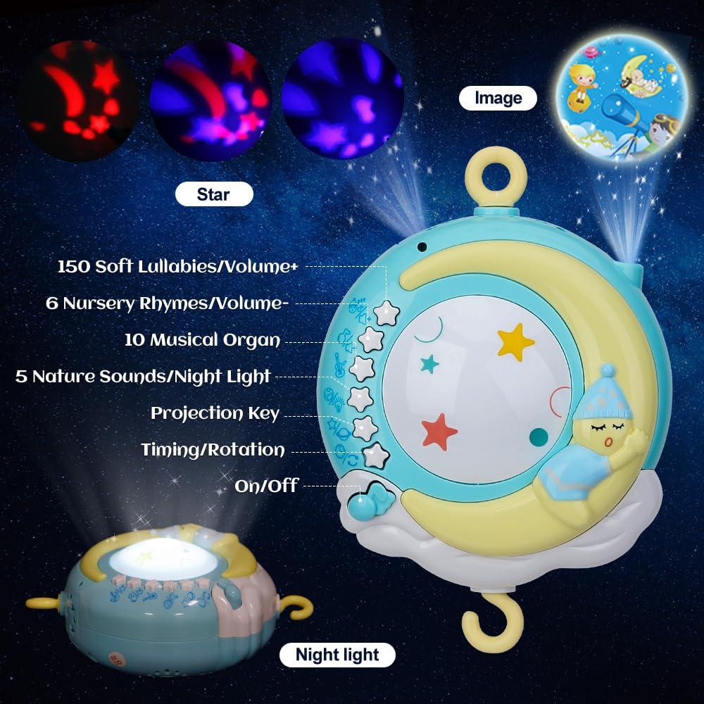 Móvil Musical para Cuna Mini Tudou Azul con Proyector y Control Remoto