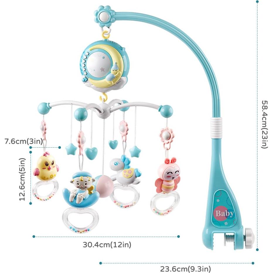Móvil Musical para Cuna Mini Tudou Azul con Proyector y Control Remoto