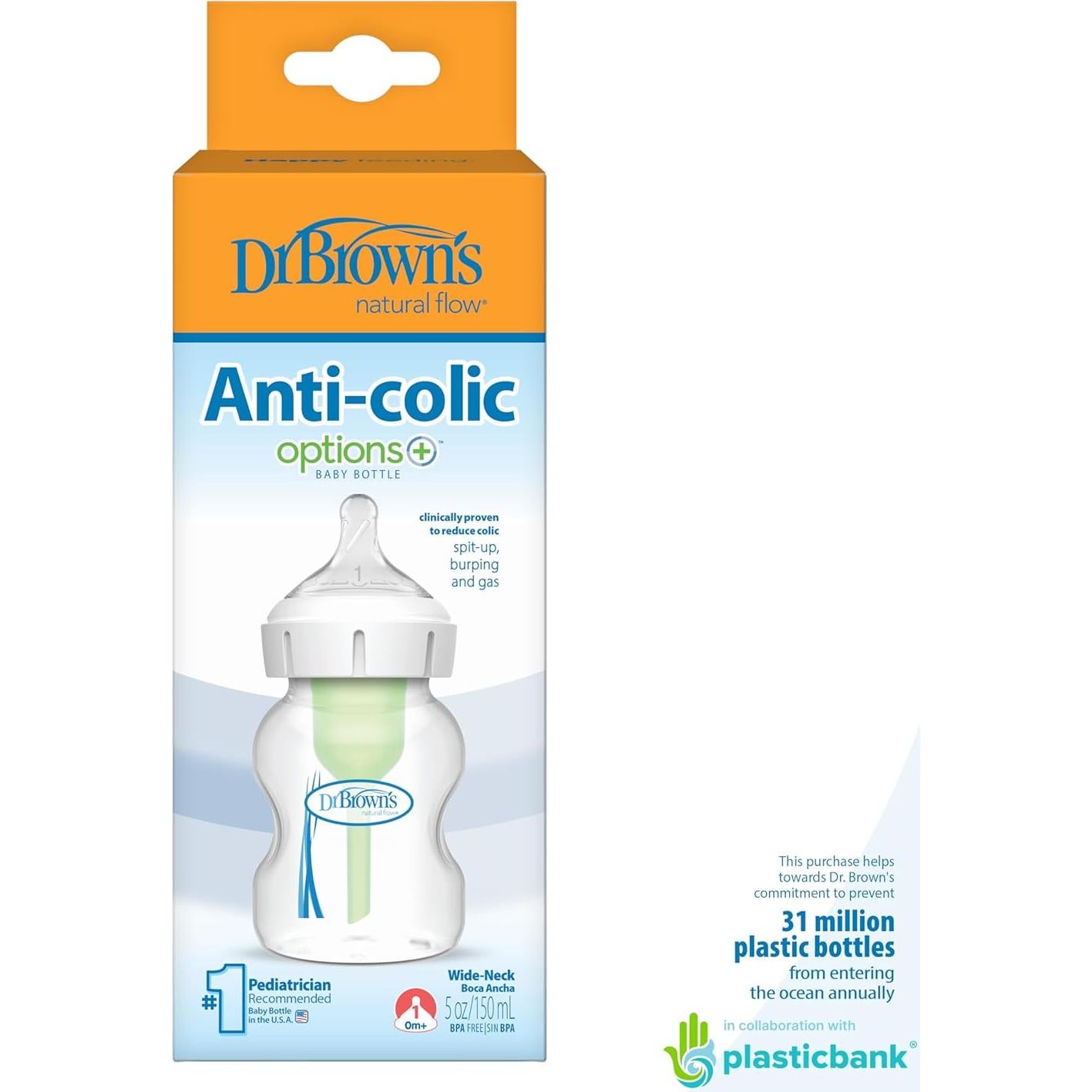 Biberón Dr. Brown's Anti-Cólico Opciones+ Cuello Ancho 150 mL