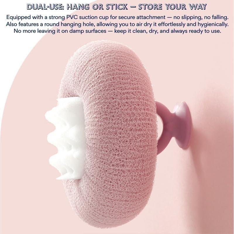 Esponja de Baño con Ventosa MIXNEX - Exfoliante Rosa Bebé 11x7 cm