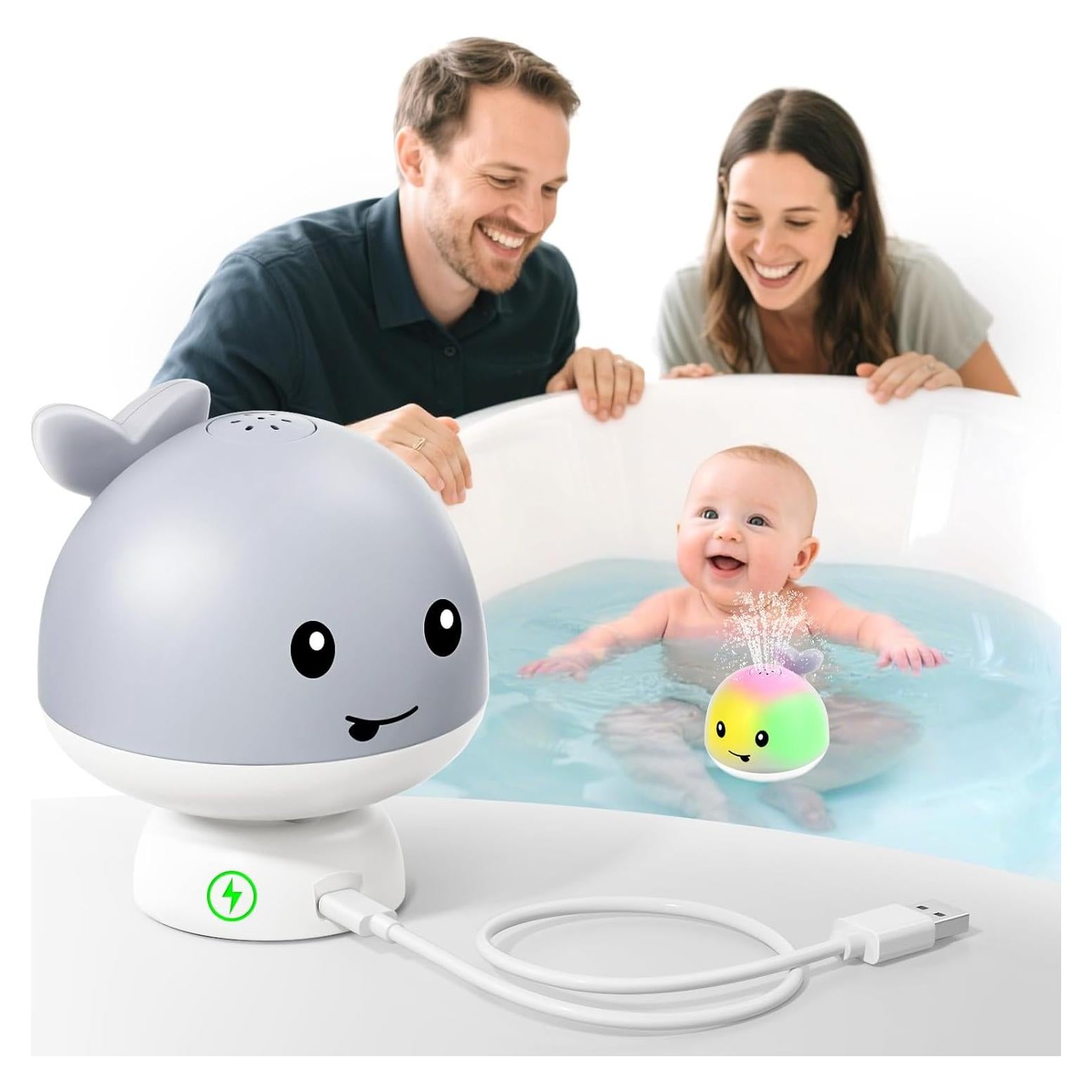 Juguete de Baño Iluminado Ballena Gris - 6-12 Meses