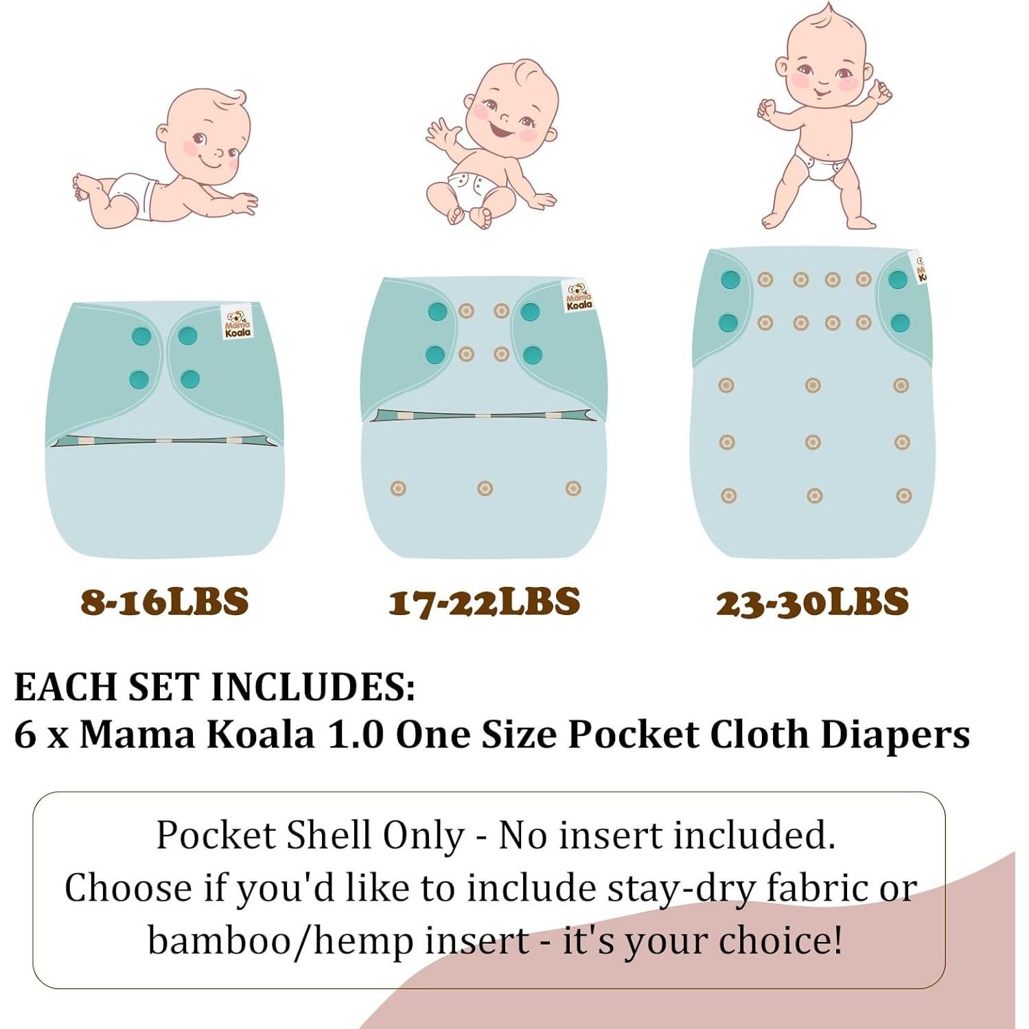 Pañales de Tela Mama Koala 1.0 - Paquete de 6 Carcasa Talla Única