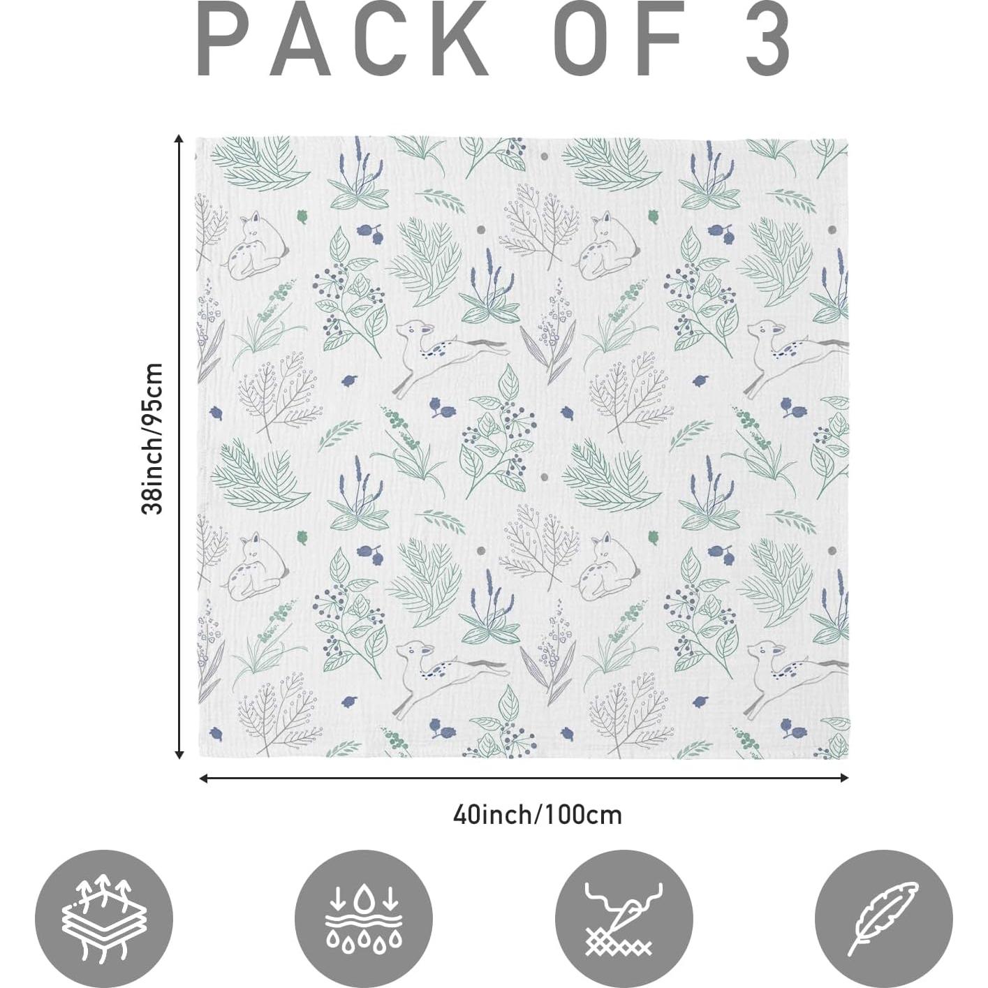 Mantas de Muselina LYRICHOM BABY - Paquete de 3, 96.5x101.6cm