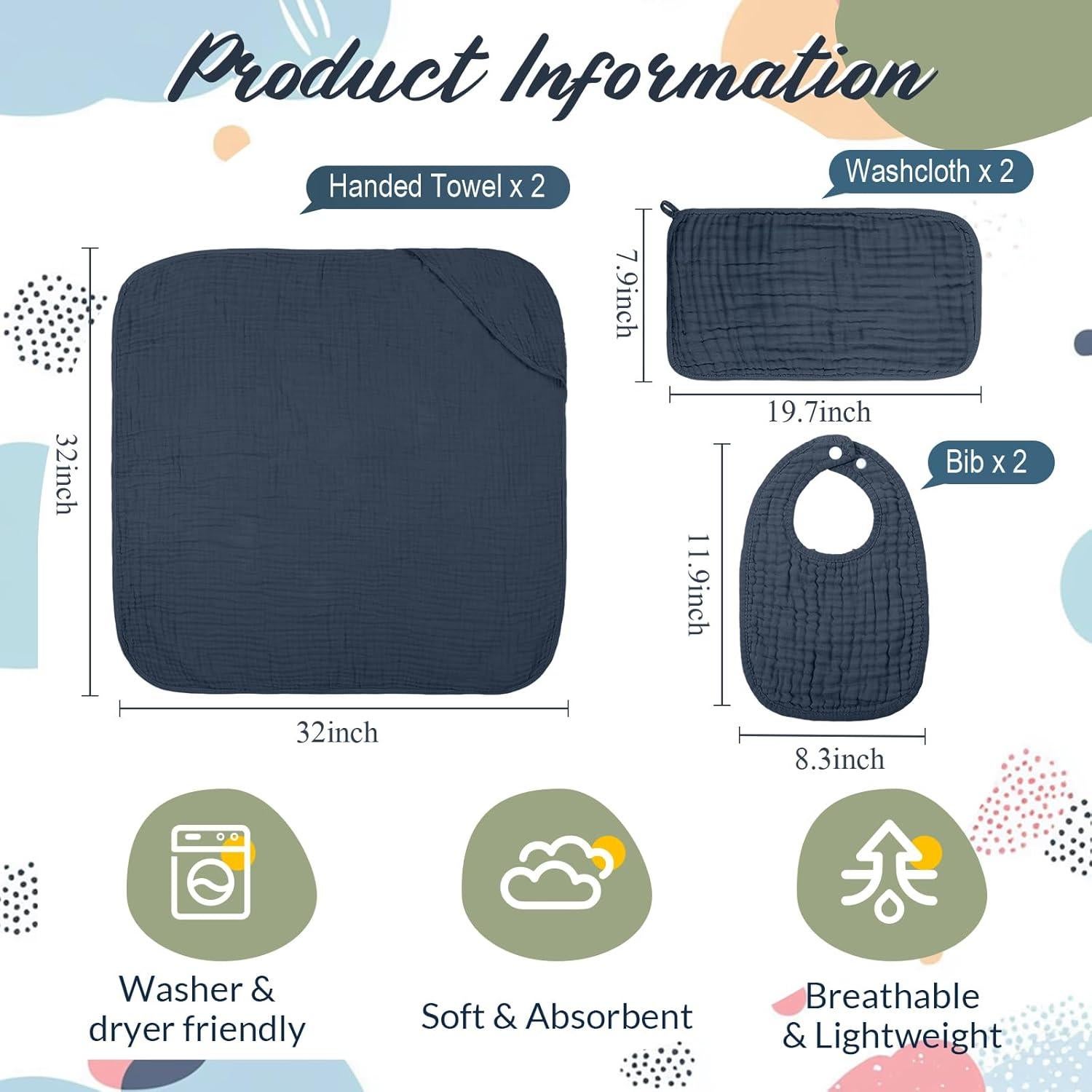 Juego de 6 Toallas de Baño Hahafelt Algodón Muselina Bebé