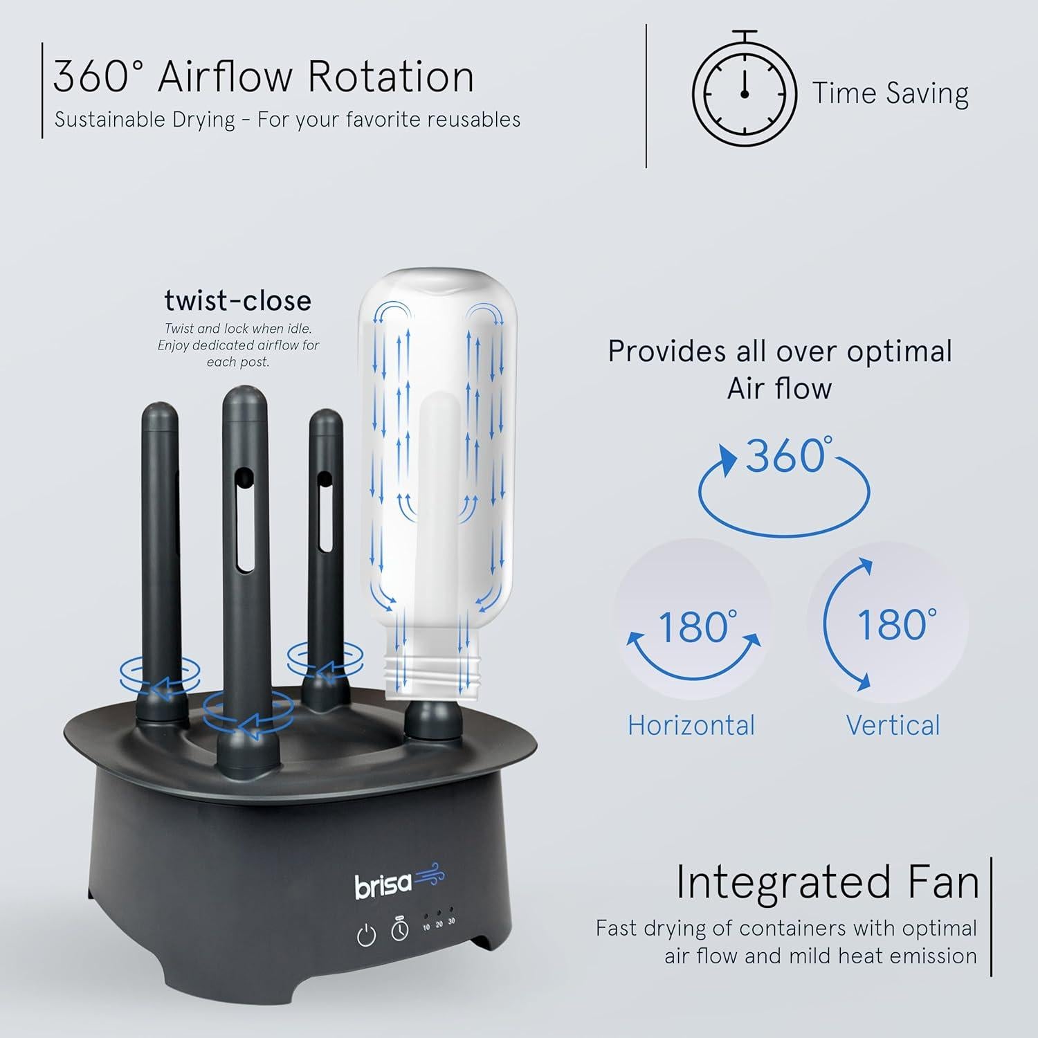 Soporte de Secado para Botellas Brisa Gris - 4 Postes, Plegable