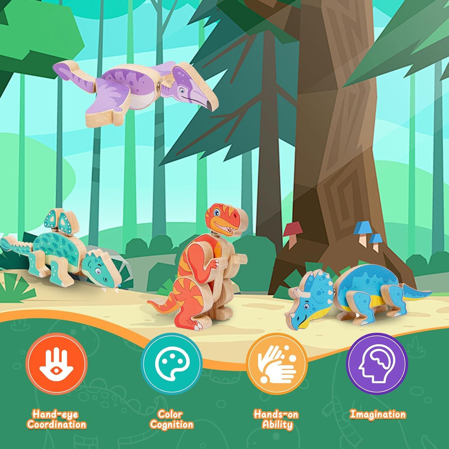 Bloques de Dinosaurio de Madera Twood - Juguete Educativo 28 Piezas