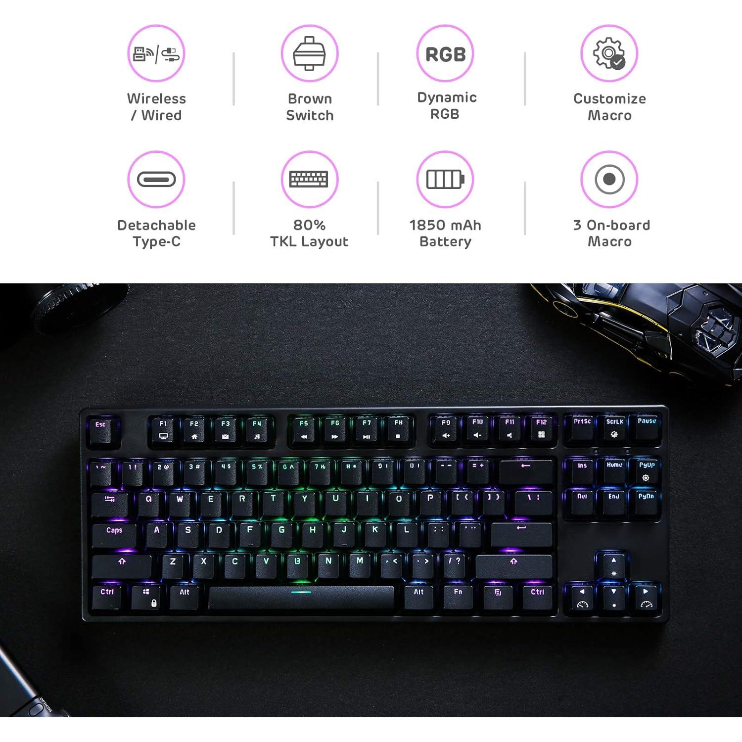 Teclado Mecánico Inalámbrico RK ROYAL KLUDGE RK87 TKL RGB