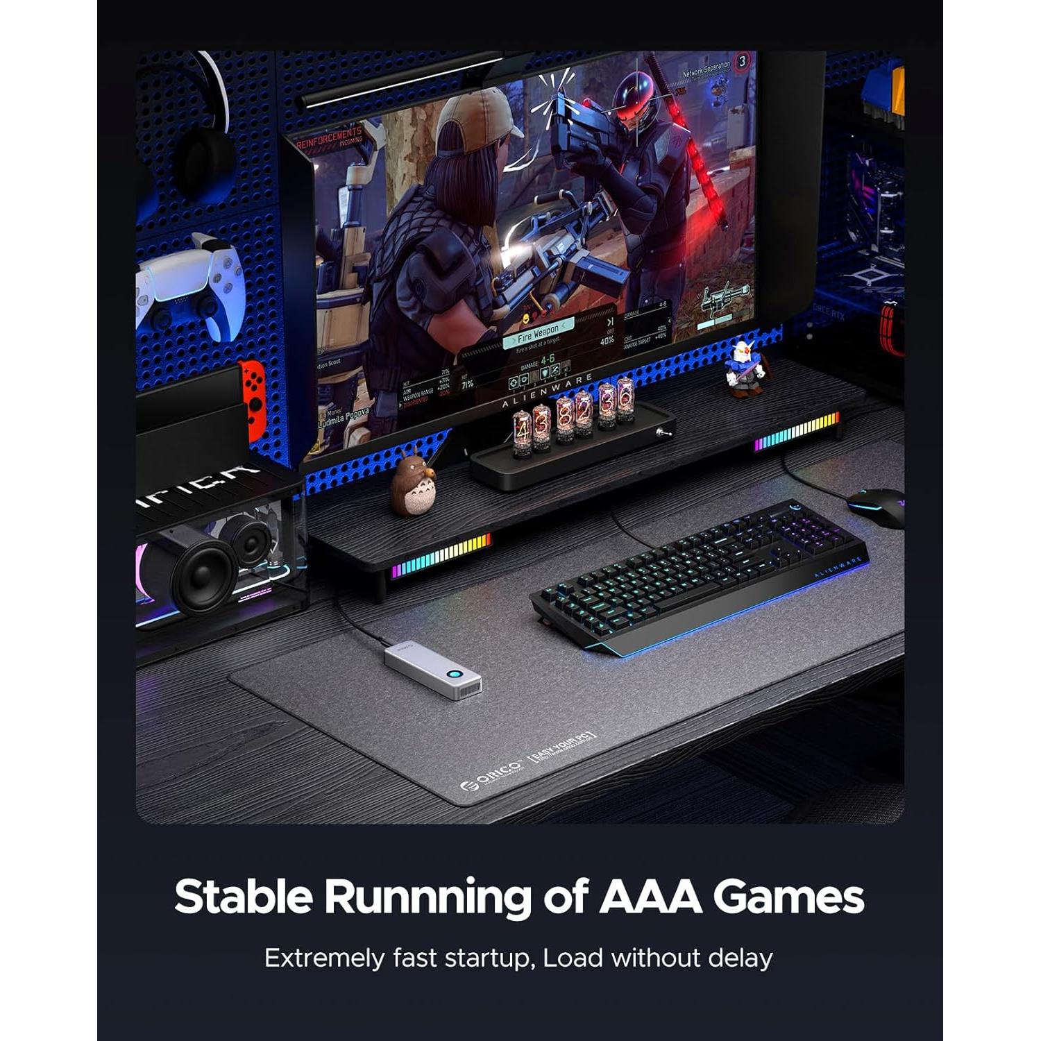 ORICO 1TB Portable SSD for 3700MB/s, RGB External Solid State Drive with 40Gbps 2 in 1 USB C Cable, Built-in Cooling Fan, Compatible with Thunderbolt 4/3, USB 4.0, PSSD - R3700