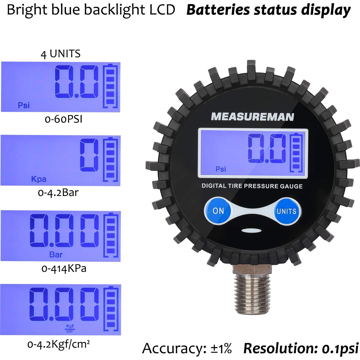 Manómetro Digital MEASUREMAN 2.5" Presión Aire 0-60psi