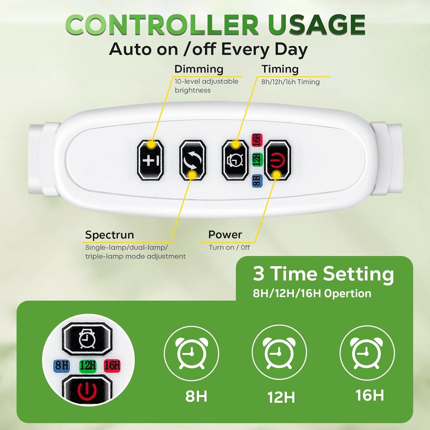 Lámpara de Crecimiento Espectro Completo Yiyehu 3 Cabezas Ajustable