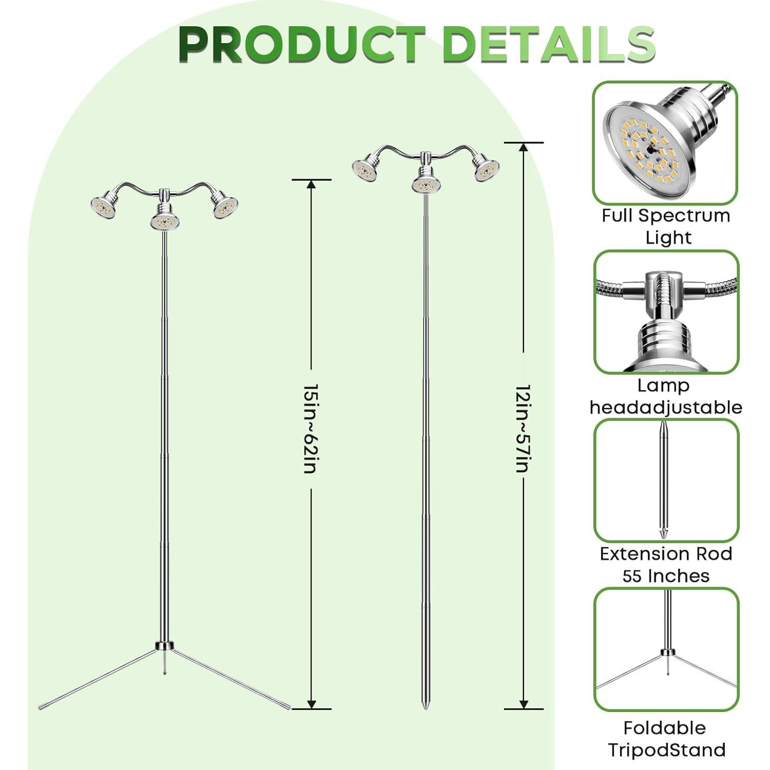 Lámpara de Crecimiento Espectro Completo Yiyehu 3 Cabezas Ajustable