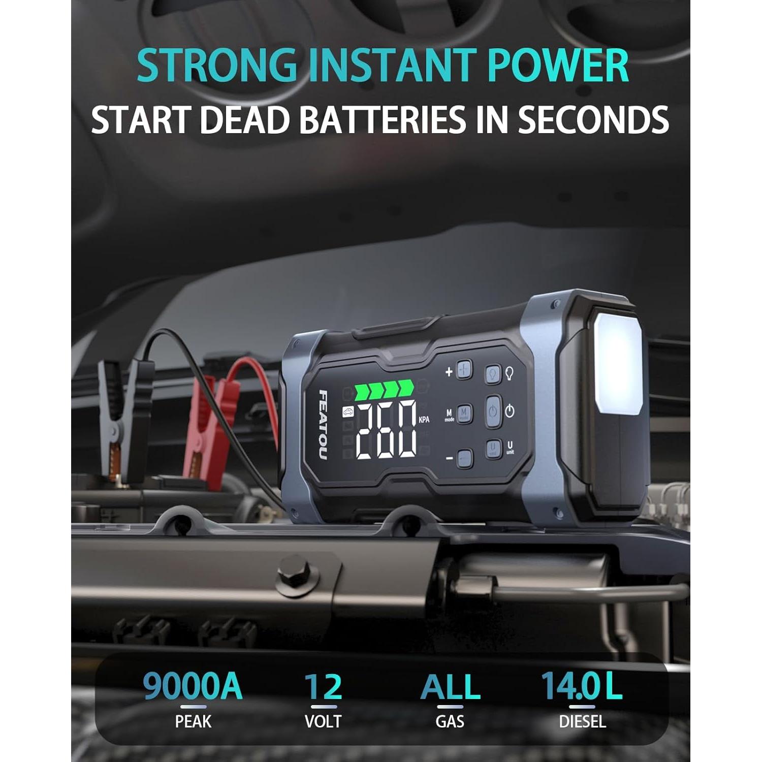 Arrancador de Salto 9000A Featou V8 con Compresor 12V