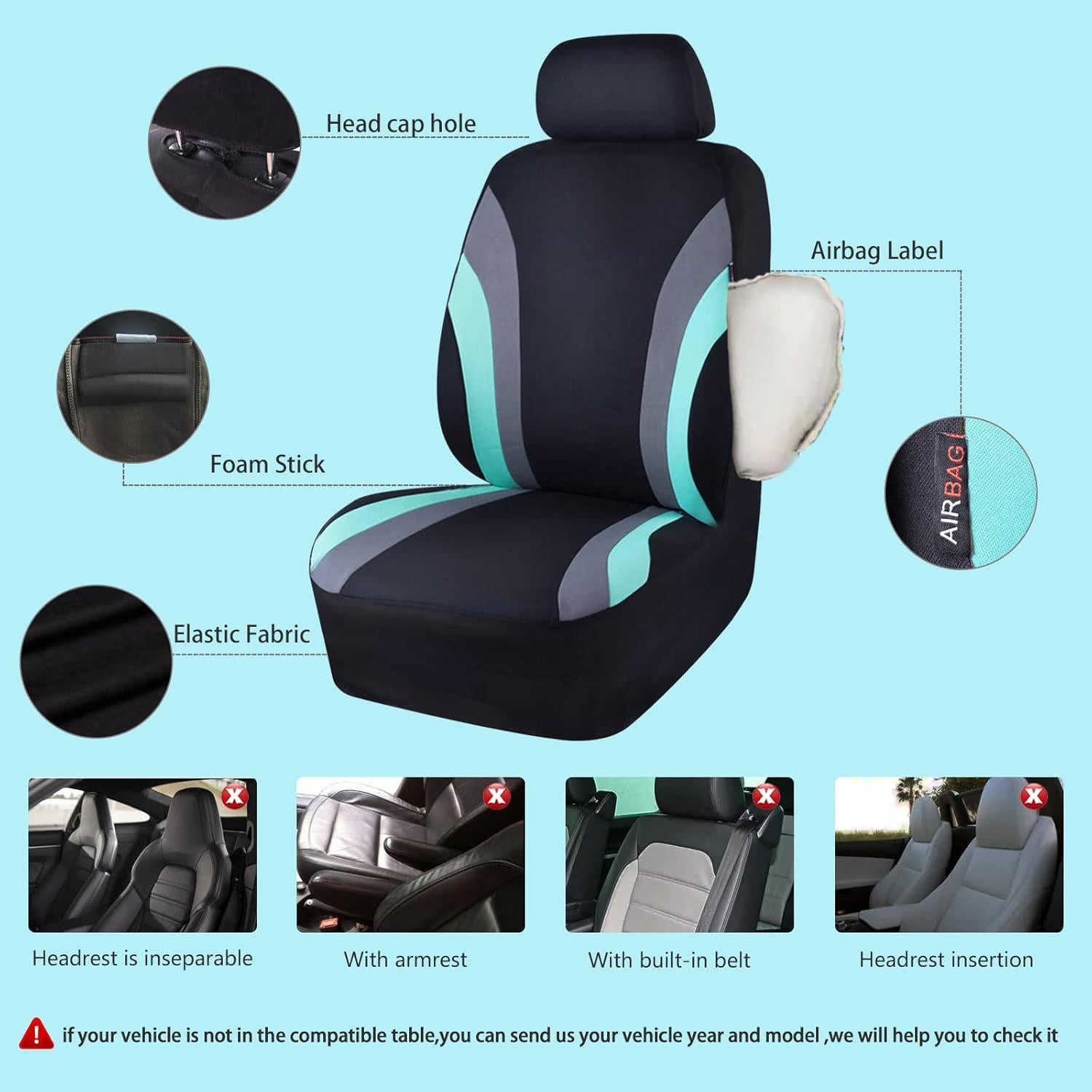 Fundas de Asiento CAR PASS Juego Completo Universal Negro y Menta