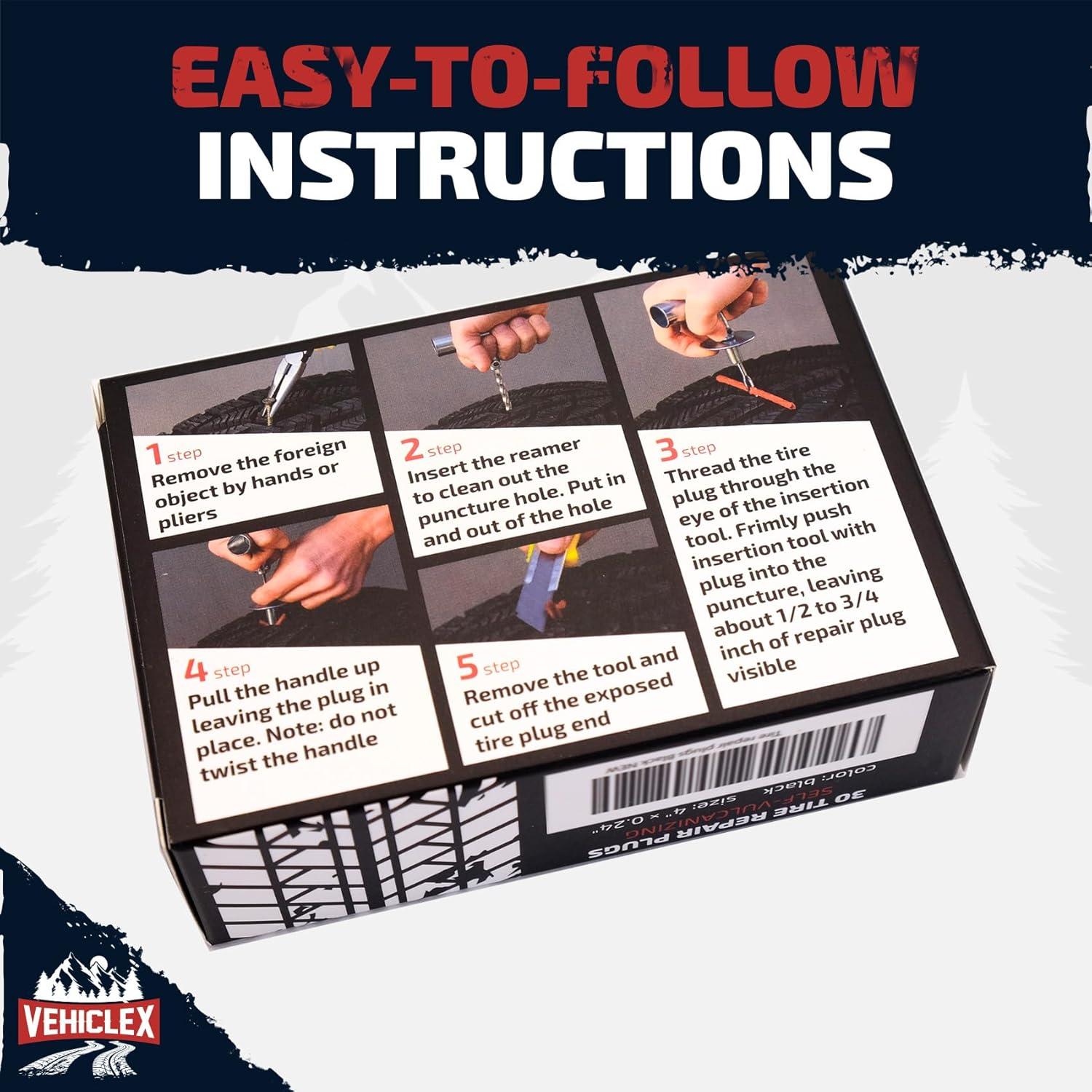 Kit de Tapones para Neumáticos Vehiclex - 30 Piezas, Negro