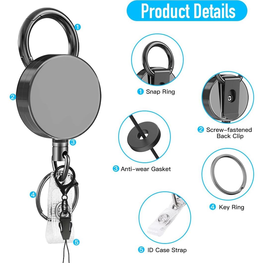 Carrete Retráctil Metálico LeBao para Insignias y Llaves