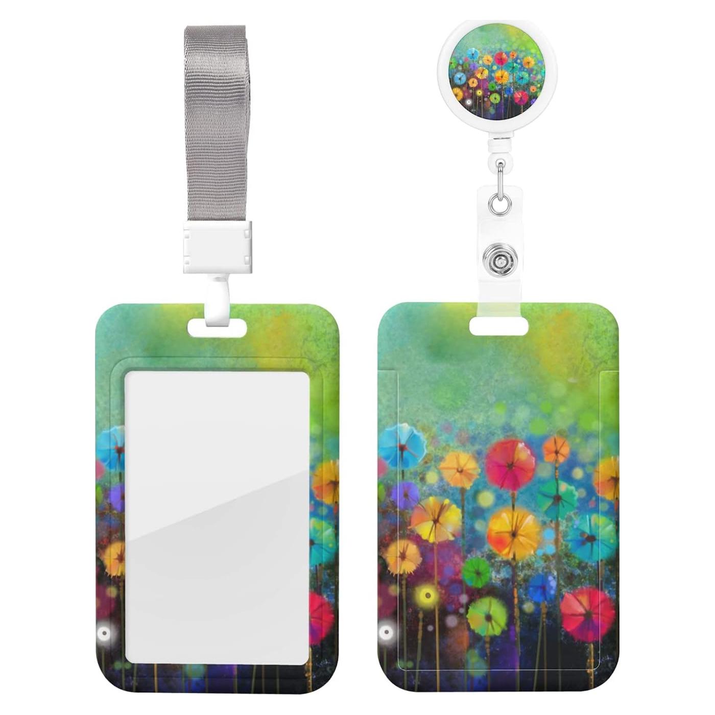 Porta Credencial EOBKLAX Acuarela Floral con Clip Retráctil