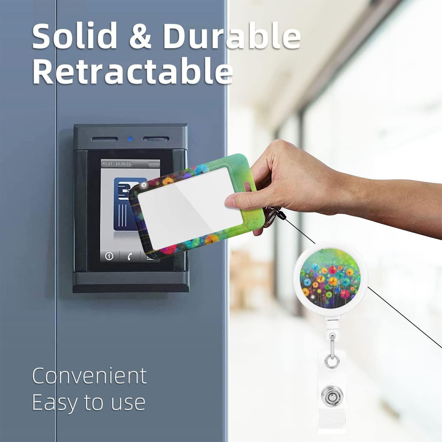 Porta Credencial EOBKLAX Acuarela Floral con Clip Retráctil