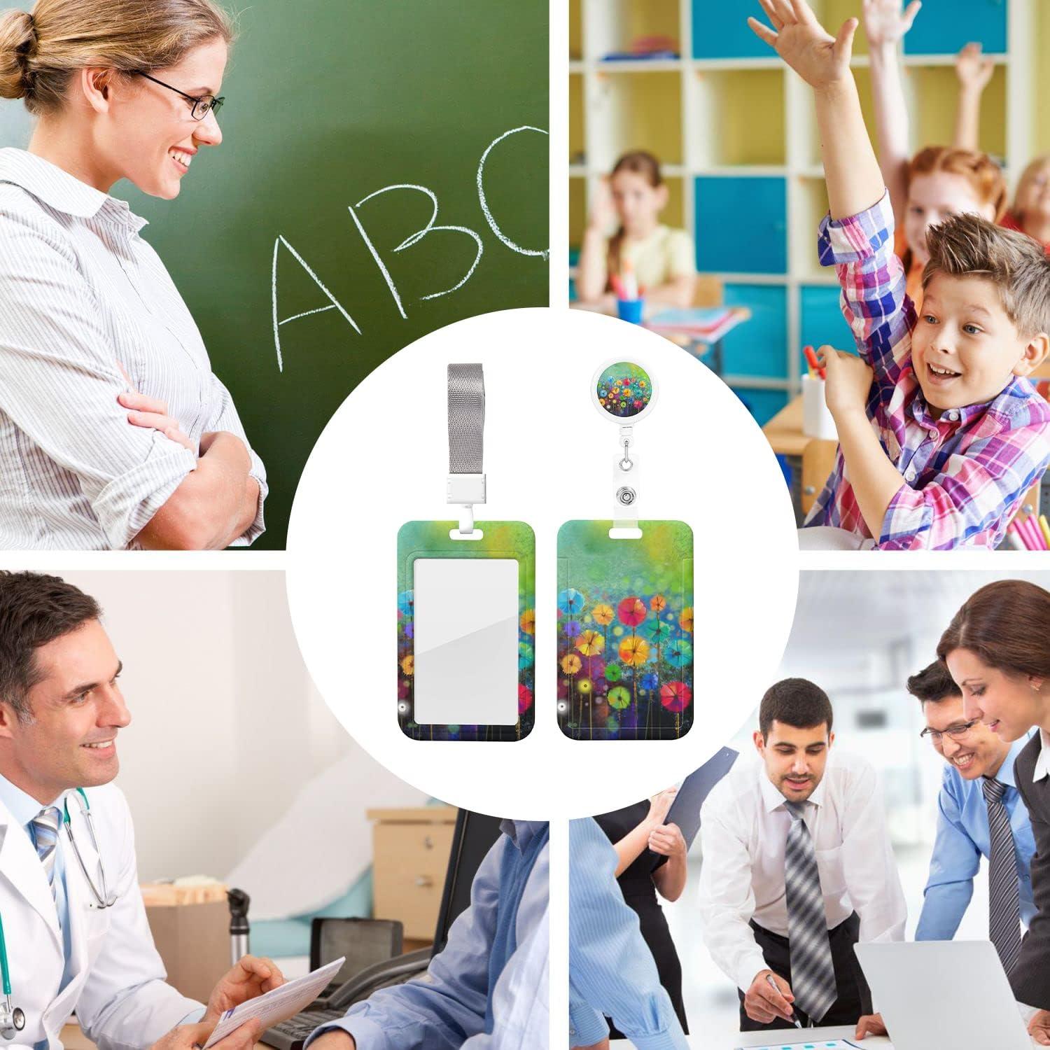 Porta Credencial EOBKLAX Acuarela Floral con Clip Retráctil