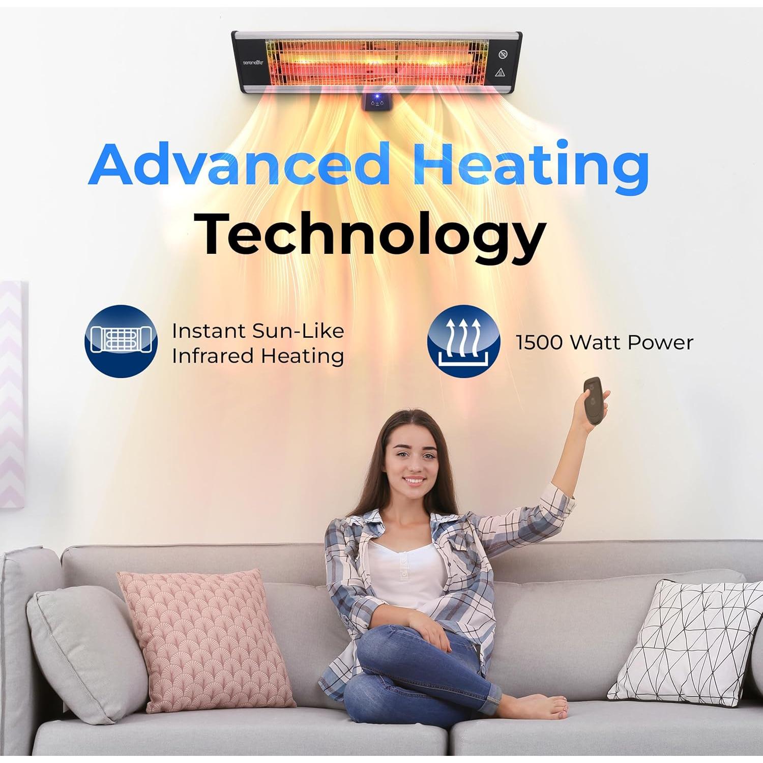 Calentador de Patio Infrarrojo SereneLife 1500W Montado en Pared