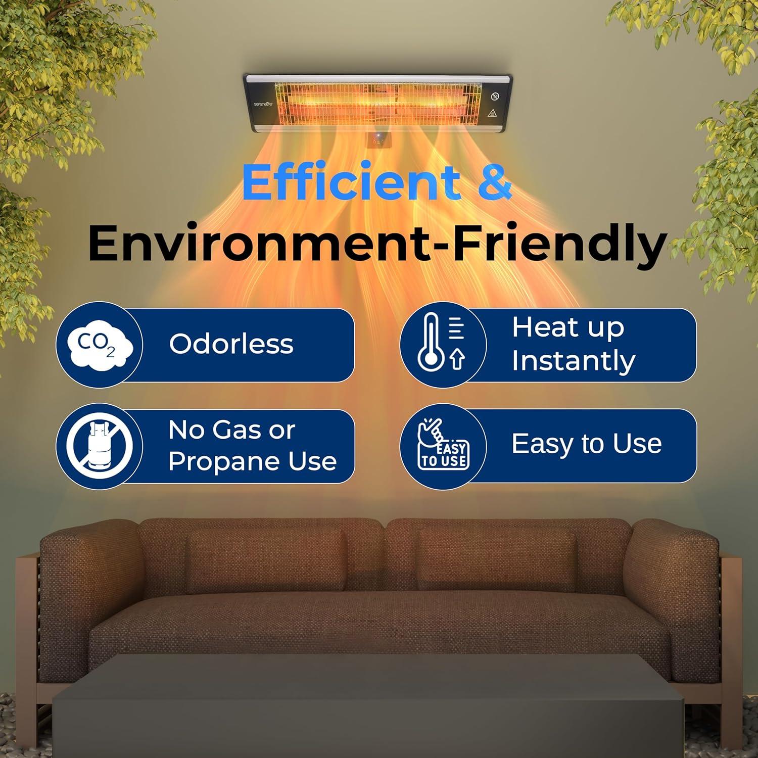 Calentador de Patio Infrarrojo SereneLife 1500W Montado en Pared