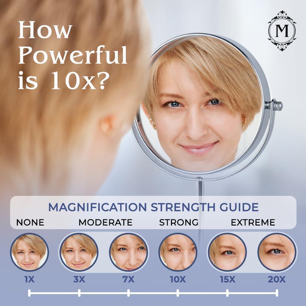 Espejo de Maquillaje Doble Cara Mirrorvana 10X Cromo 18 cm