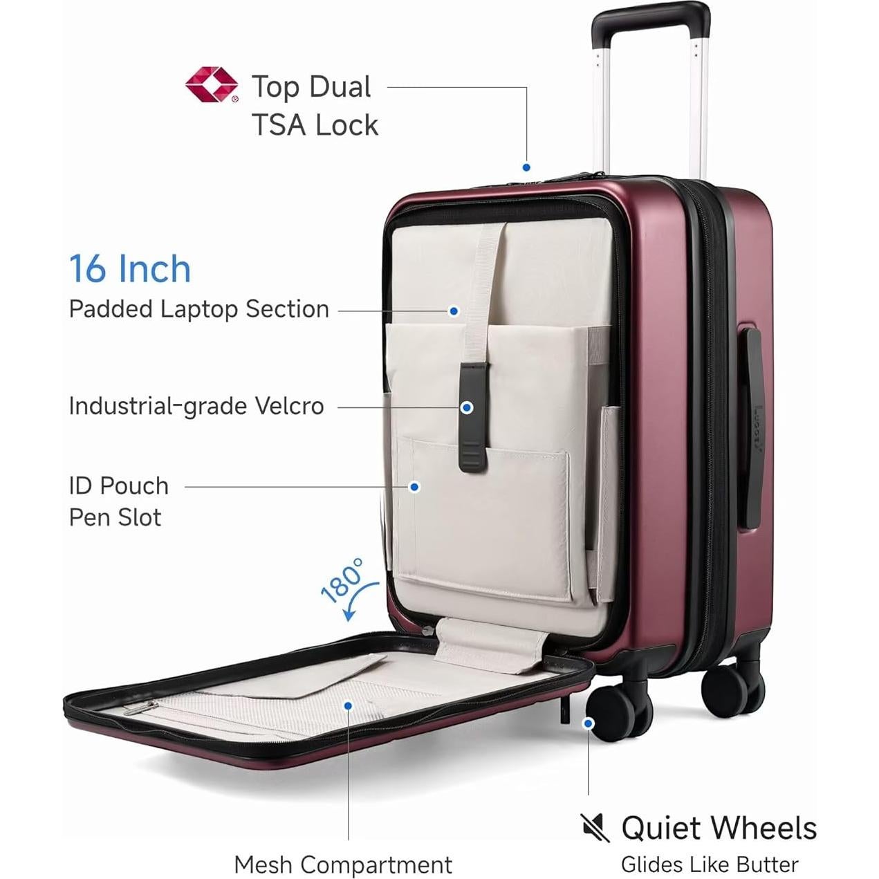 Maleta de Mano Expandible 20" LUGGEX Policarbonato Cereza