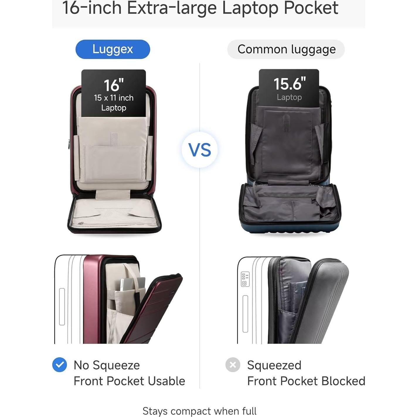 Maleta de Mano Expandible 20" LUGGEX Policarbonato Cereza