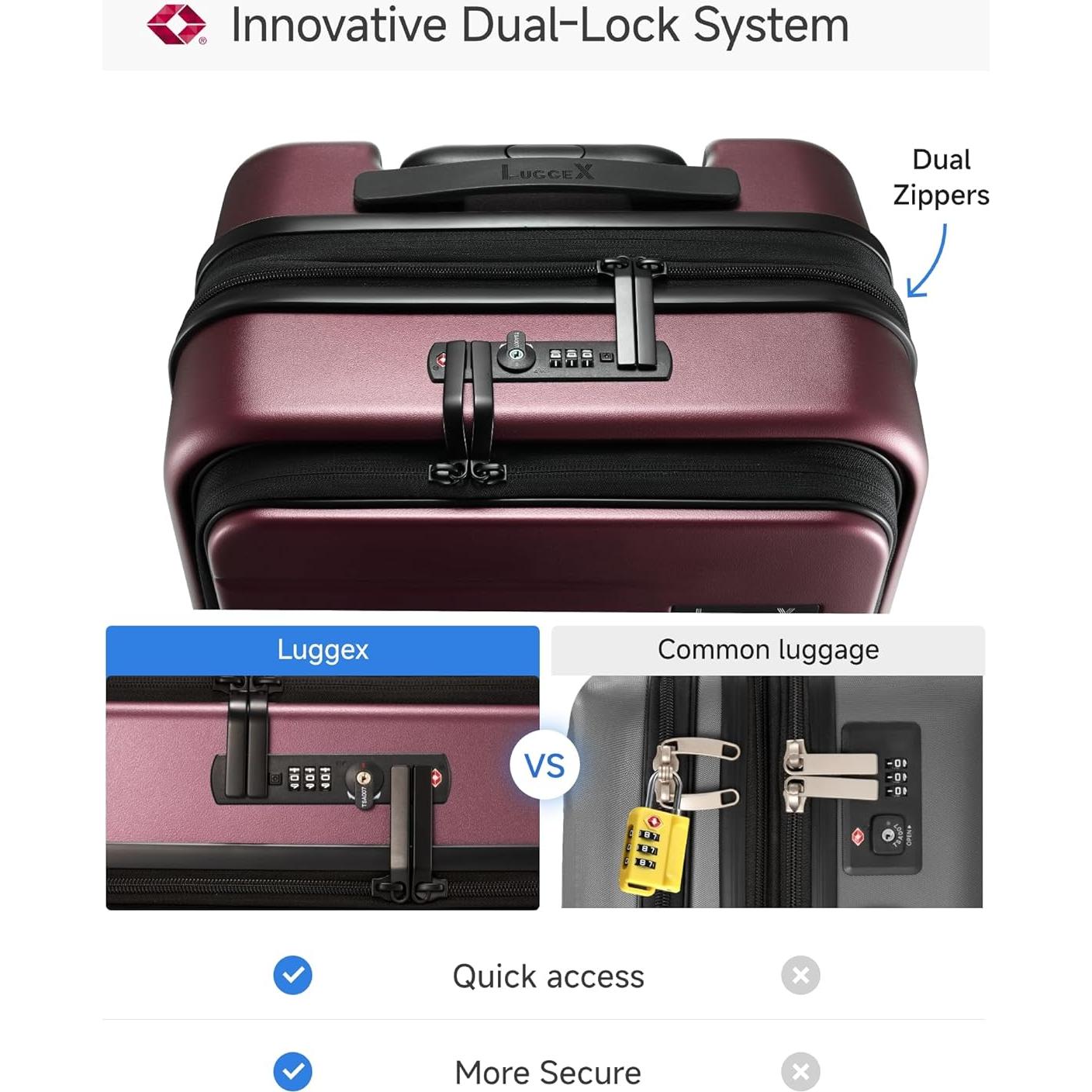 Maleta de Mano Expandible 20" LUGGEX Policarbonato Cereza