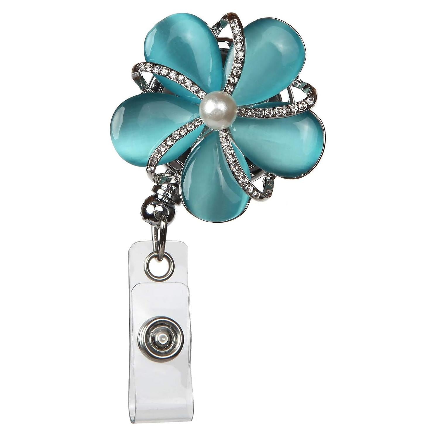 Porta Credenciales Retráctil Boojee Beads Flor Azul 81 cm