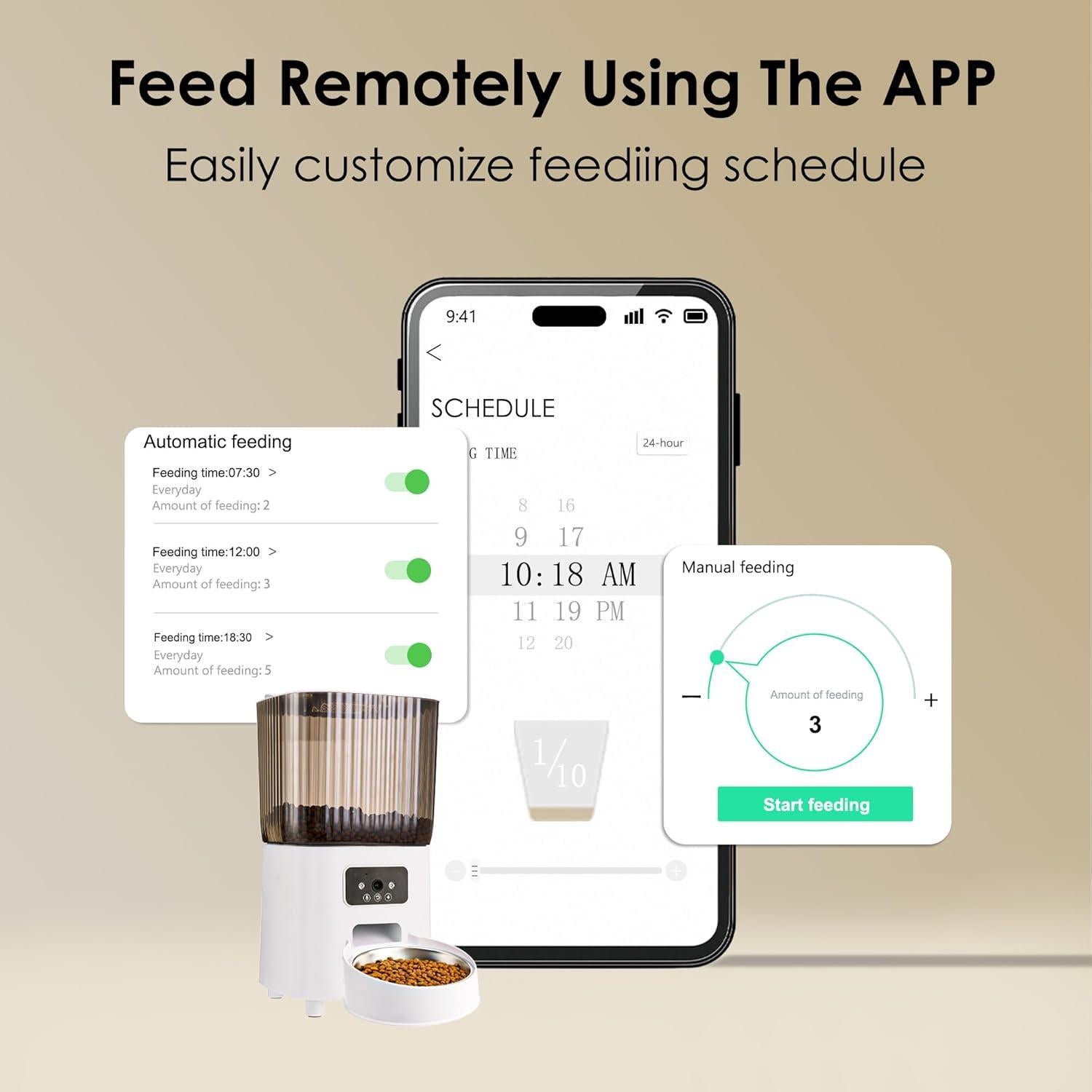 Comedero Automático para Perros Yiwu 5L Doble Bowl con Cámara