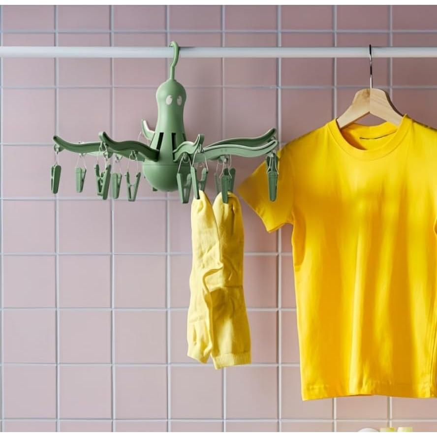 Colgador de Ropa Plegable DODXIAOBEUL Verde 16 Clips 40 cm