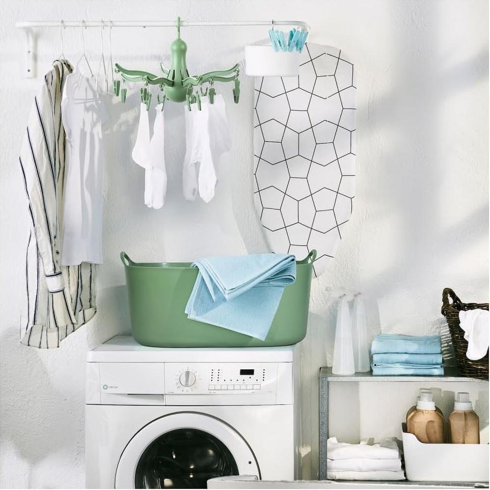 Colgador de Ropa Plegable DODXIAOBEUL Verde 16 Clips 40 cm