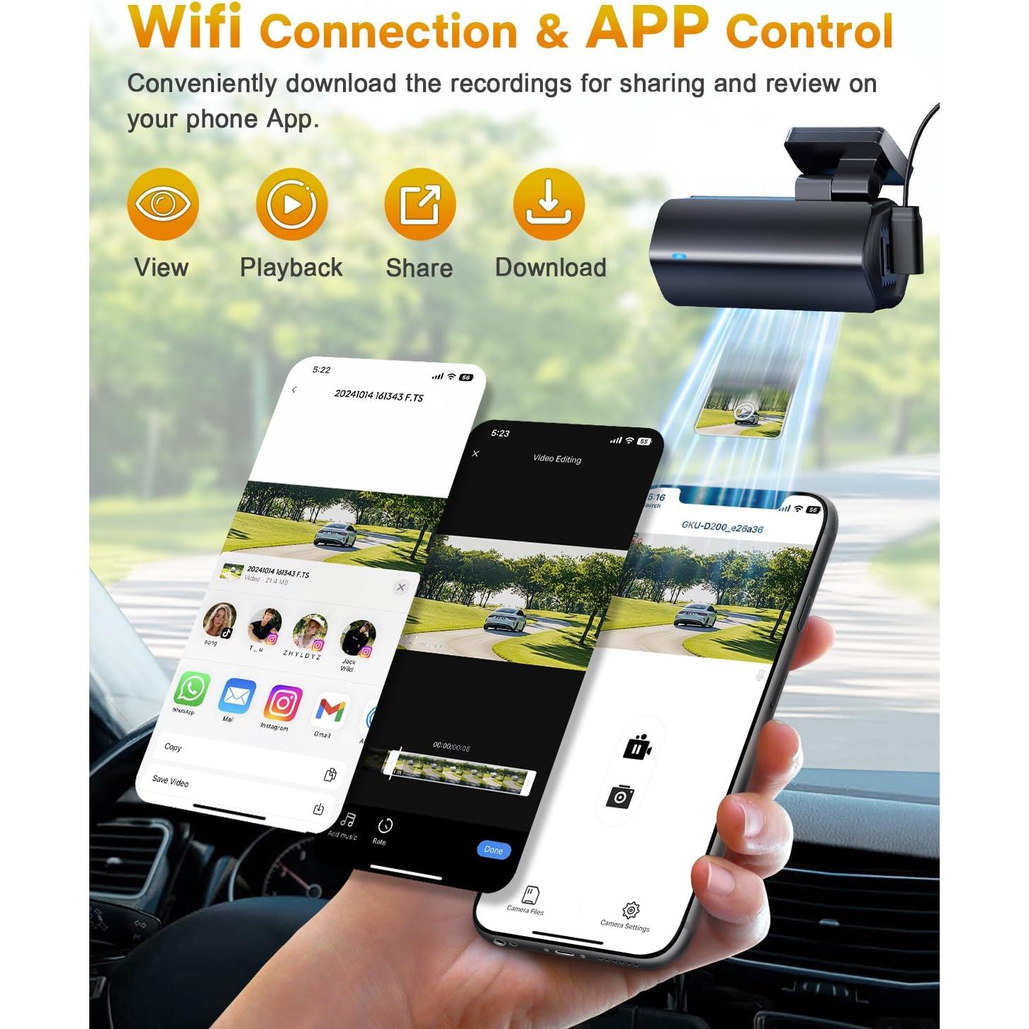 Cámara Dash GKU D200 4K con WiFi y Visión Nocturna