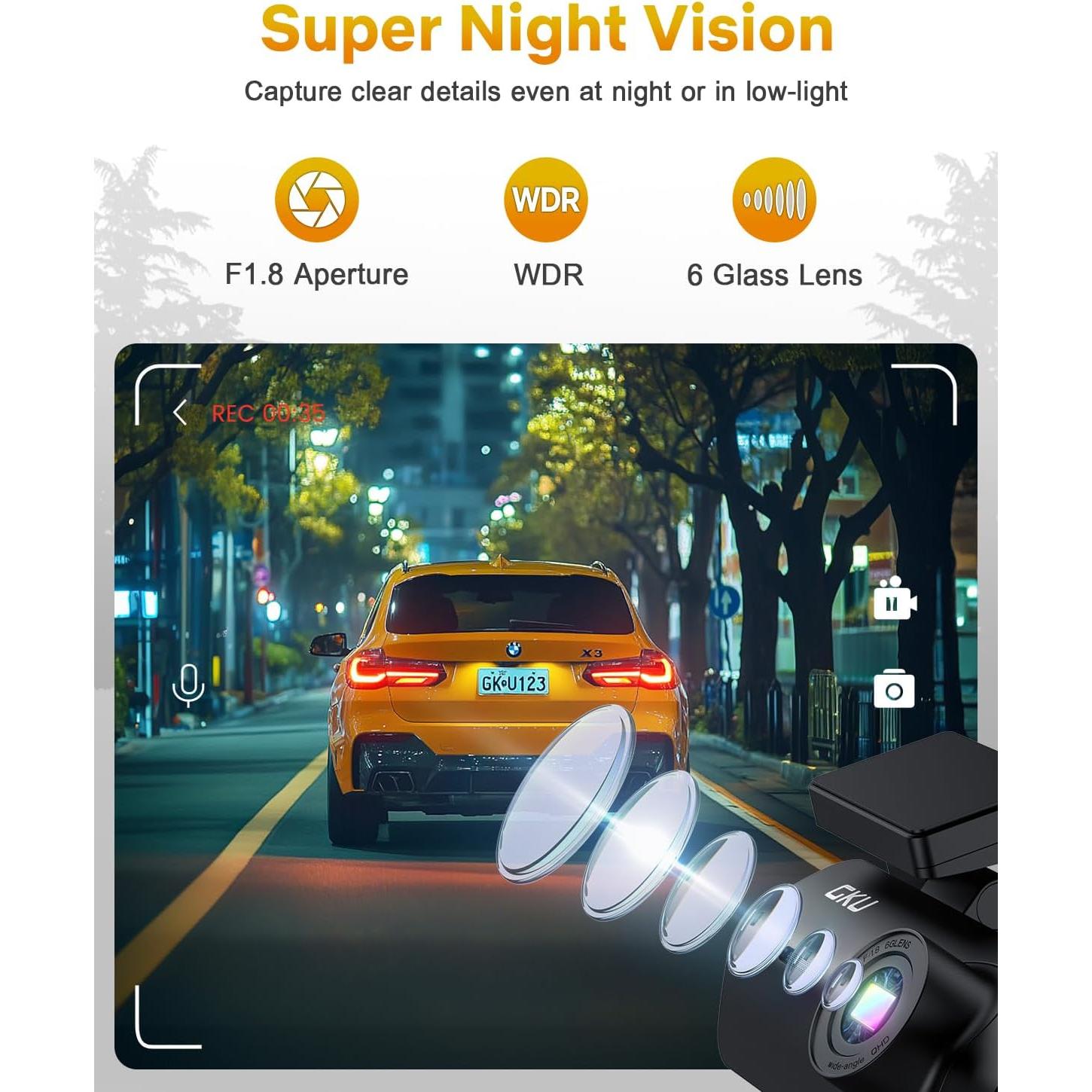 Cámara Dash GKU D200 4K con WiFi y Visión Nocturna