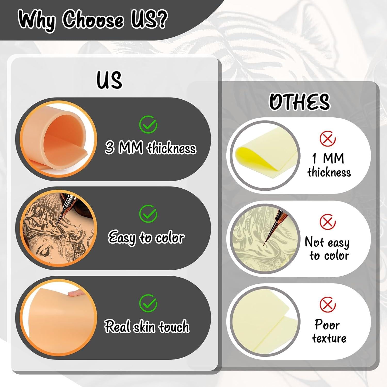 Piel de Práctica para Tatuajes 3mm YEEBECA 14 PCS Realista