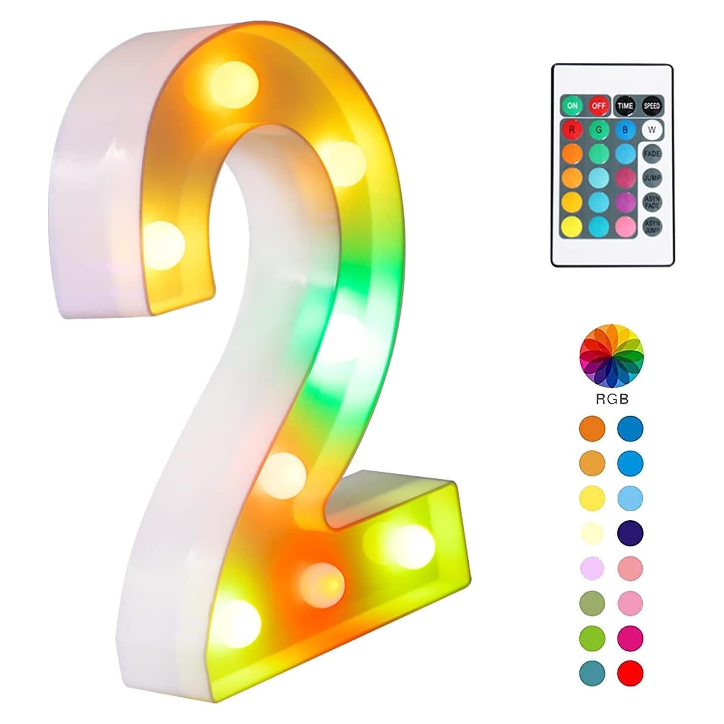 Luz LED Digital Glintee Número 2 con Control Remoto RGB