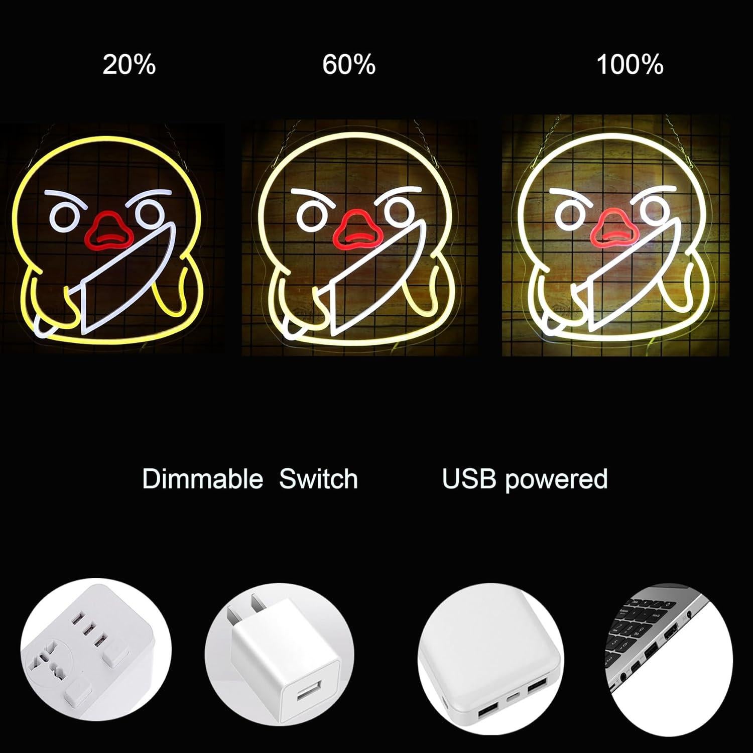 Lámpara de Neón LED Pato Asesino Amarillo 37.4x34.5cm